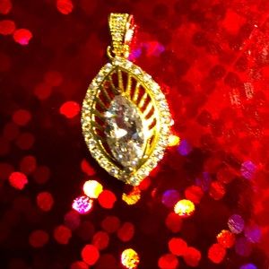 925 Sterling Silver Marquise Cut Cubic Zirconia Gold Plated Drop Pendant